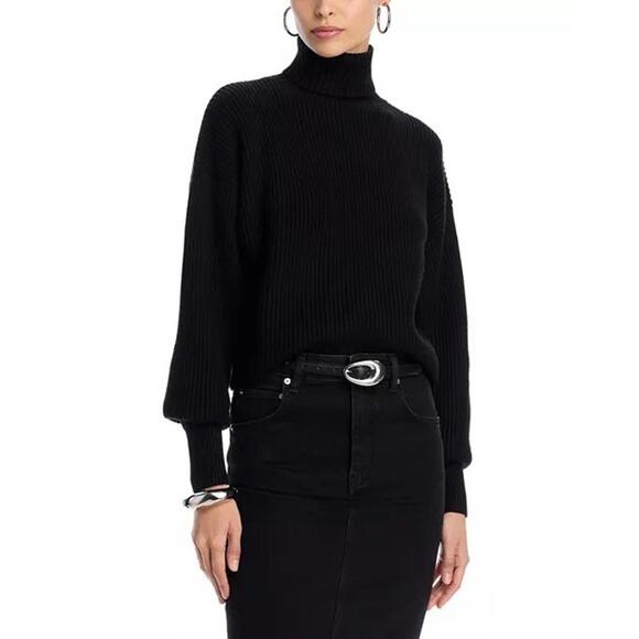 179$ Good American Cozy Rib Knit Turtleneck Sweater Long Sleeve Size S Black - Picture 1 of 1
